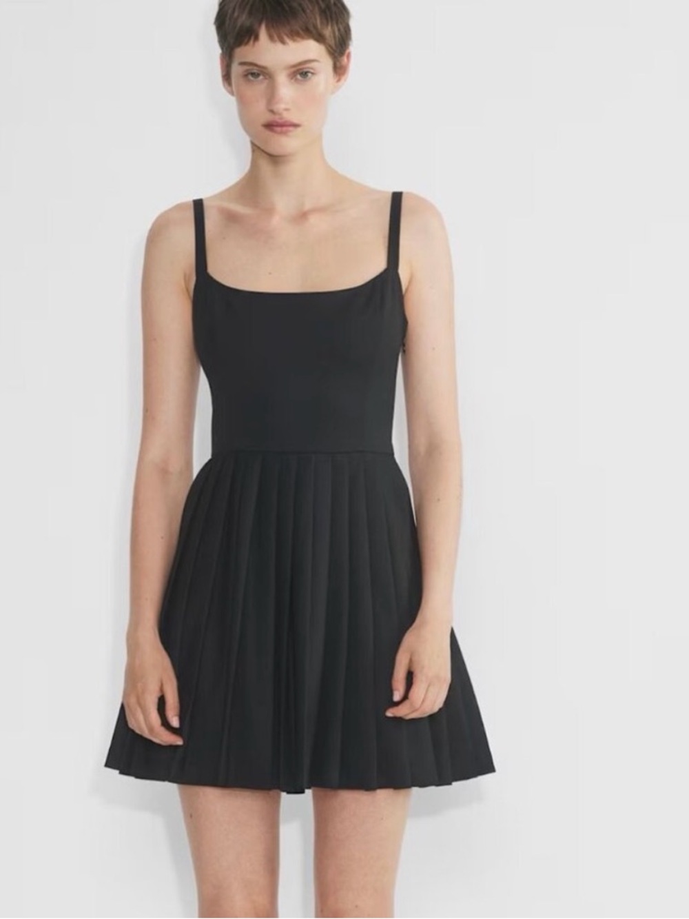 Aritzia Black Pleated Sundress with Square Neckline